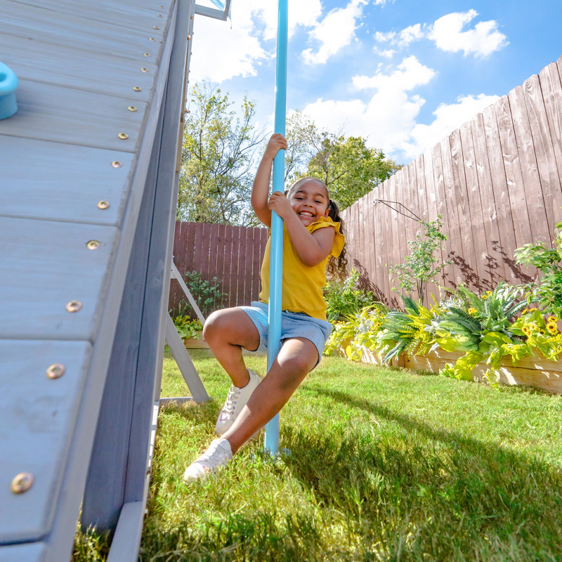 Teamson Kids Laguna Outdoor Wooden Swing Set With Slide & Rock